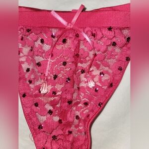 Victoria's Secret Sexy Little Things Pink Lace Thong with Bow-Crystal detail (S)